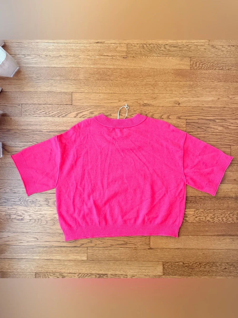 ANTHROPOLOGIE Hot Pink Crewneck Short Sleeve Sweater - Picture 6 of 7